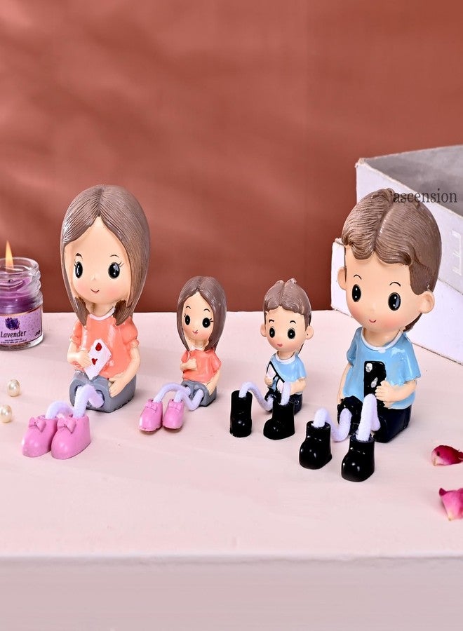 ascension Adorable Cute Family Figurines Mom Dad Boy & Girl Sitting Hanging Legs Doll Handmade Love Showpiece Decorative Items for Tabletop Birthday Gift Wedding Valentine's Day Home & Office Décor - Image 3